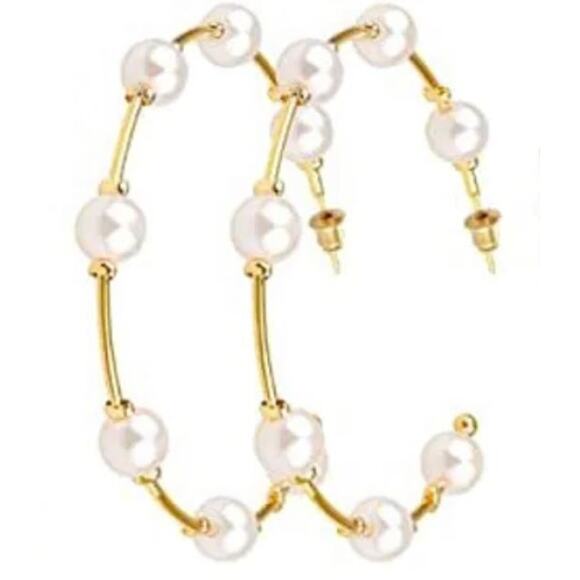 Pearl and Gold Hoop Earrings - Picture 2 of 2